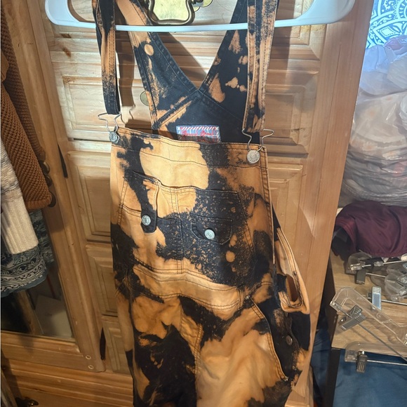 Revolt Black and Orange Plaid Patch Overalls - Picture 1 of 2